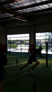 Collegiate athlete sprints in beeper-test time trial session - Los Angeles, California