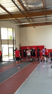 Collegiate athletes go through jumping metrics with AFL coaches - Los Angeles, California 1
