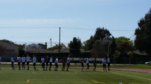 Collegiate athletes go through stretch-warm-up - Los Angeles, California (outdoor 1)
