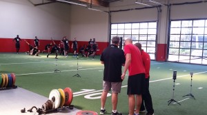 Collegiate athletes go through stretch-warm-up - Los Angeles, California 1