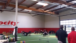 Collegiate athletes go through stretch-warm-up - Los Angeles, California 2