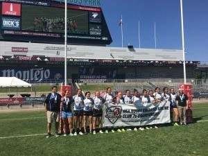 NYC Women's Rugby Team with banner at Dick Sporting Goods Park (1)