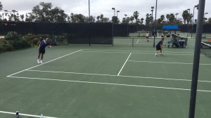 The competitive action is strong when the doubles players took court at Barnes Tennis Center (San Diego, Ca) USTA SCTA TOC